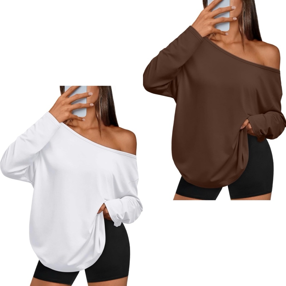 Off-Shoulder White and Brown Top Bundle